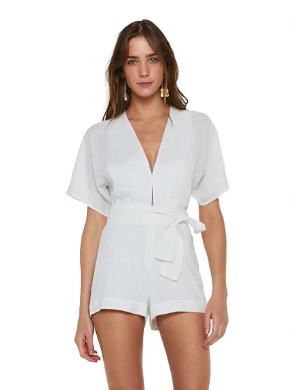 Vix Paula Hermanny Mini Romper White Linen Blend No Belt Sz SP